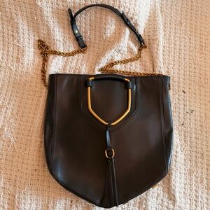 NWT! Rare Rudsak Black Leather Pedra brass chain equestrian tote bag